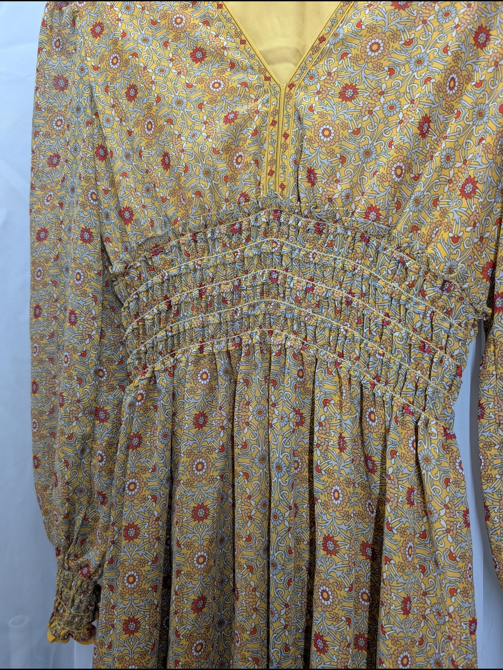 Max Studio Floral Smocked Waist Mini Dress Size Small Boho Cottagecore - Picture 3 of 12